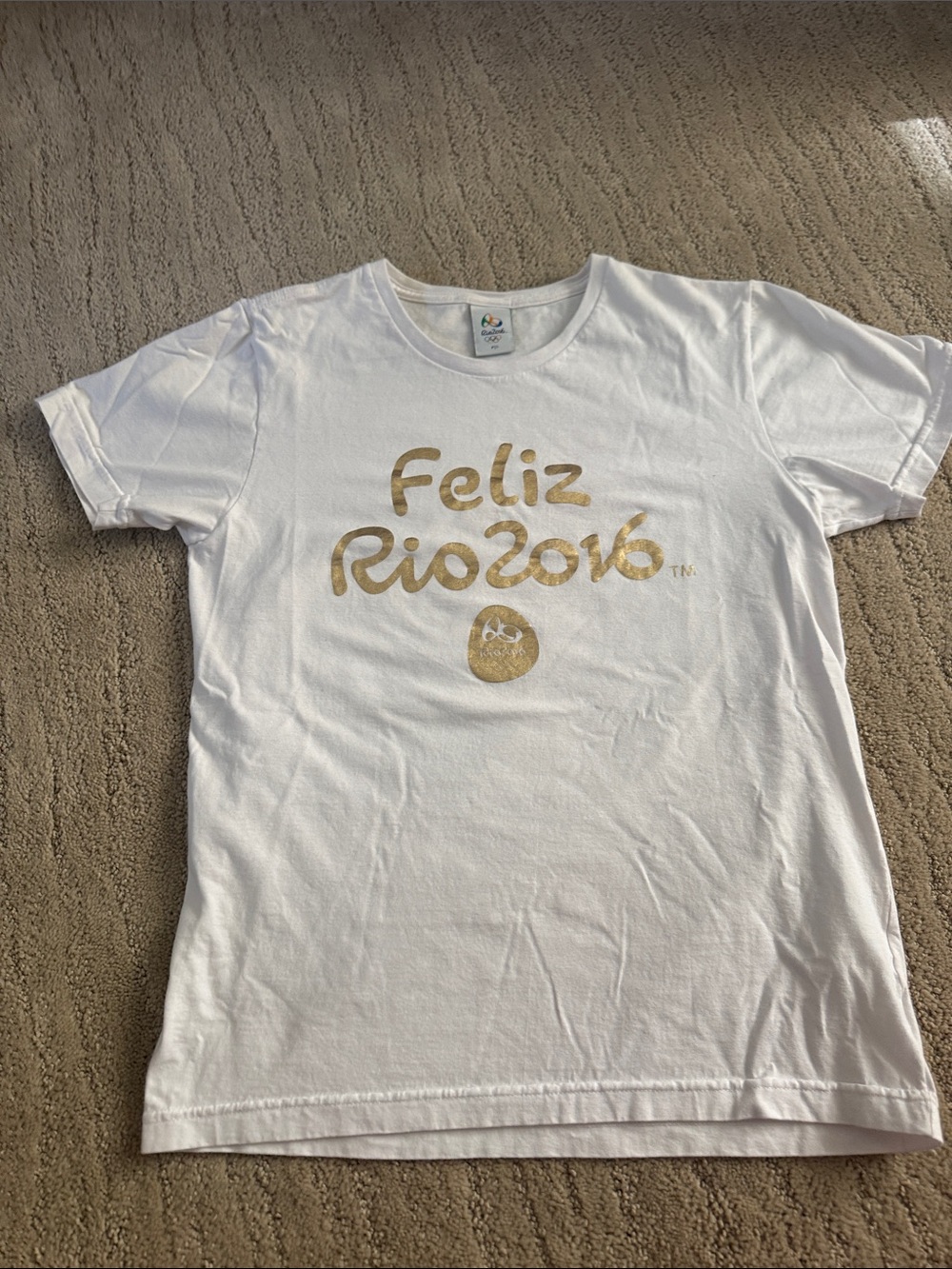 Olympics Feliz Rio 2016 Graphic Tee - White with Gold Print